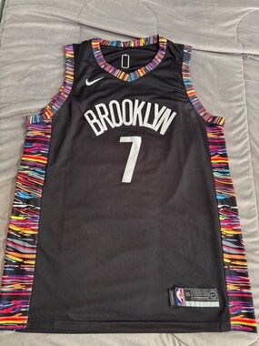 Nike NBA Brooklyn #7 Durant Jersey black & multi color stripes men’s Sz 56 L/XL